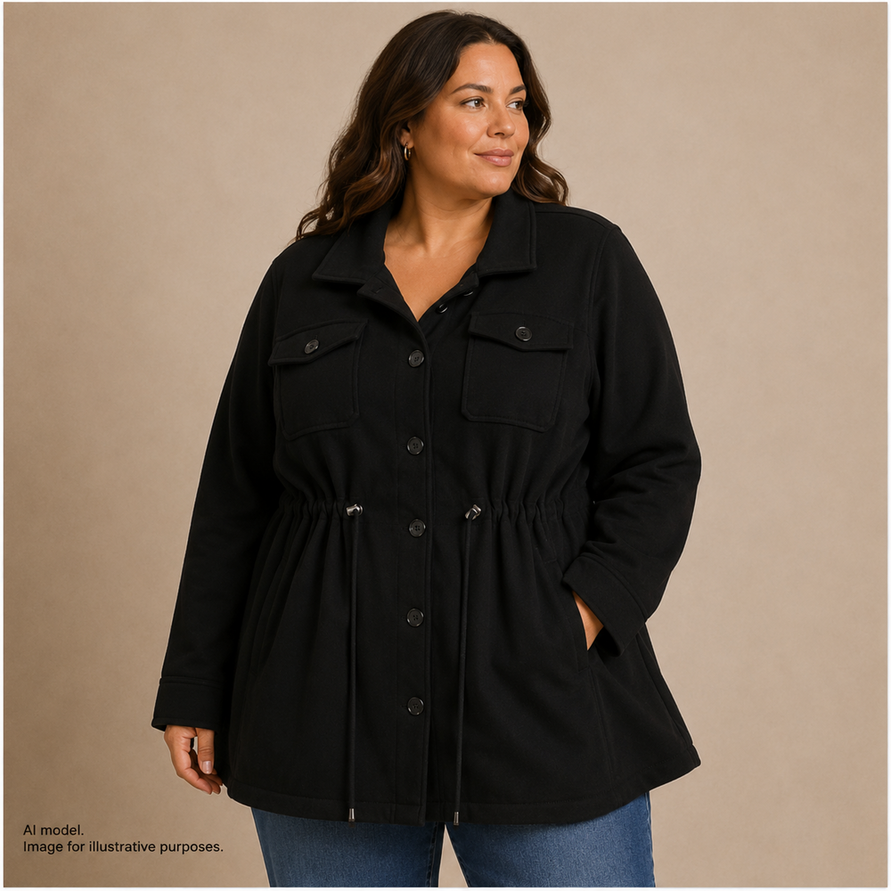 Torrid Jacket Womens 3X Black Utility Anorak Drawstring Waist Button Front Plus